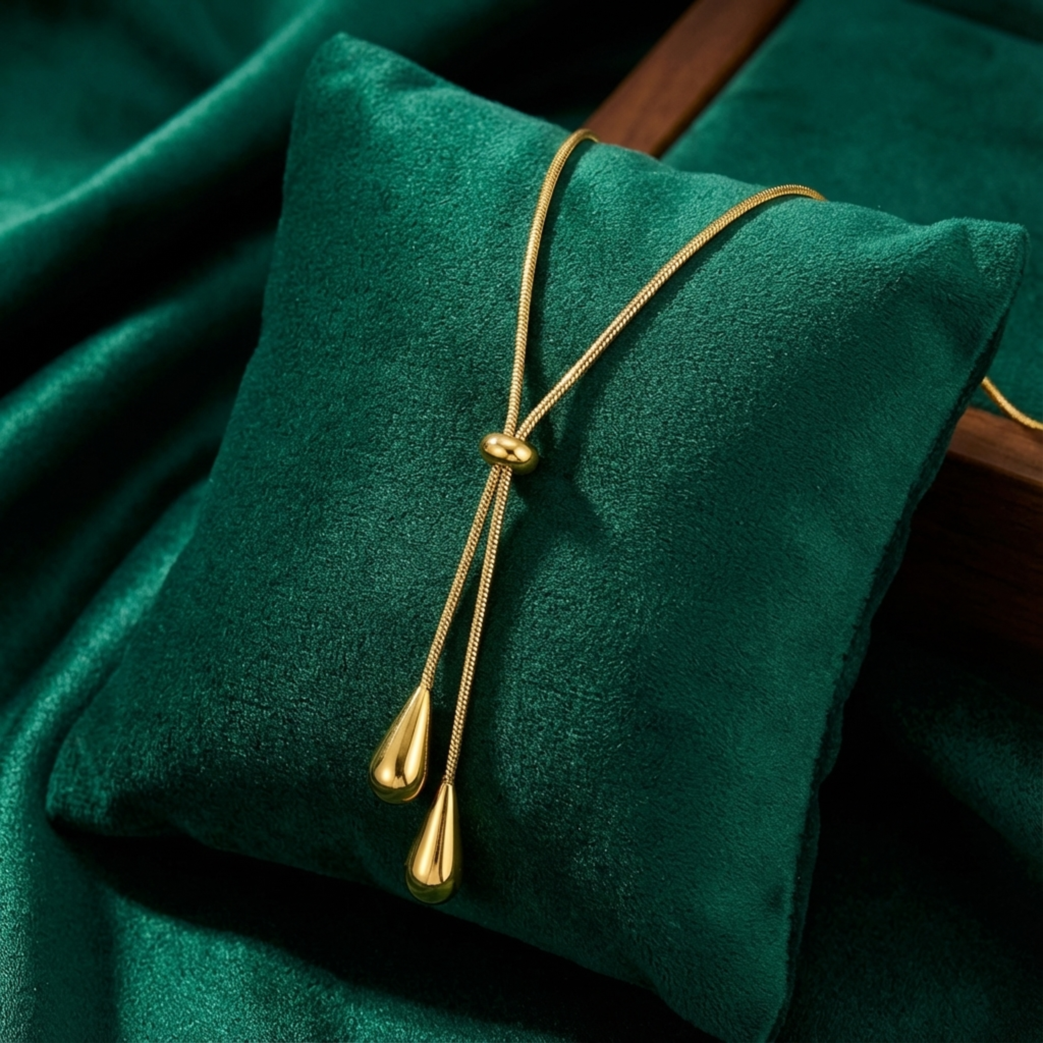 Golden Dew Drop Lariat Necklace