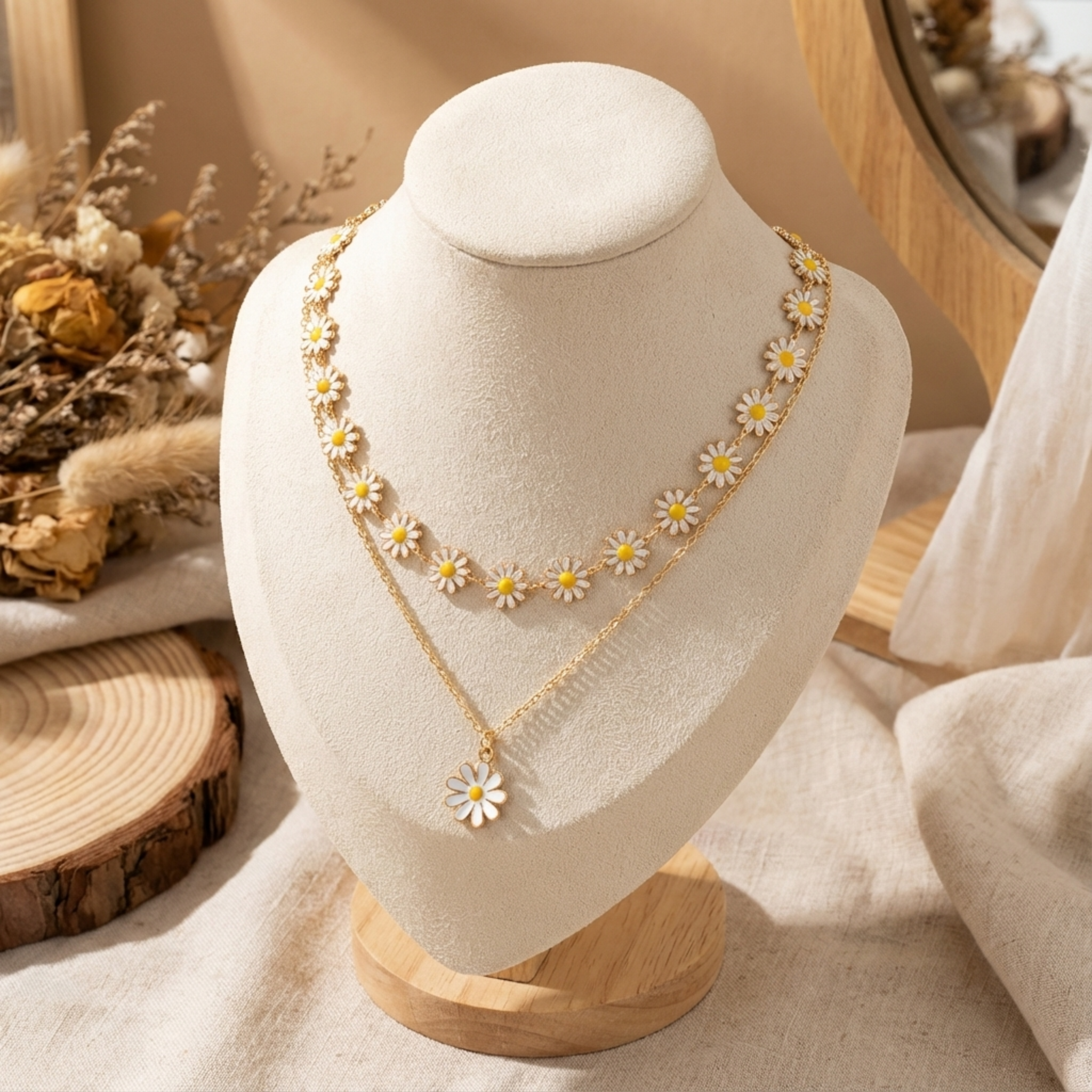 The "Meadow" Layered Daisy Necklace