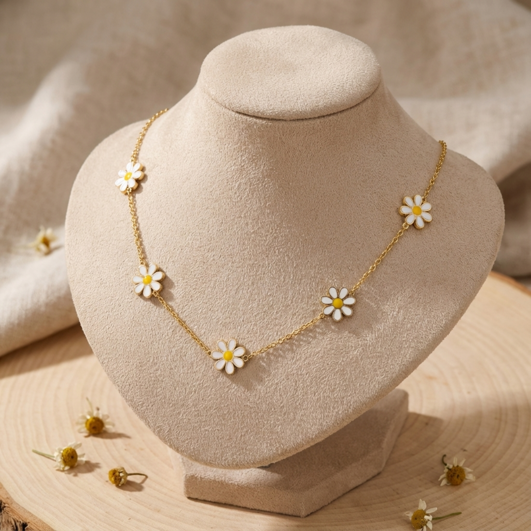The "Fresh Picked" White Daisy & Gold Chain Necklace Set
