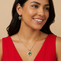 Golden Clover Jewelry Set - Emerald Green Cubic Zirconia Necklace & Earrings