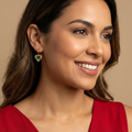 Lucky in Love Gold Drop Earrings – Heart Shaped with Emerald Green Clover Detail