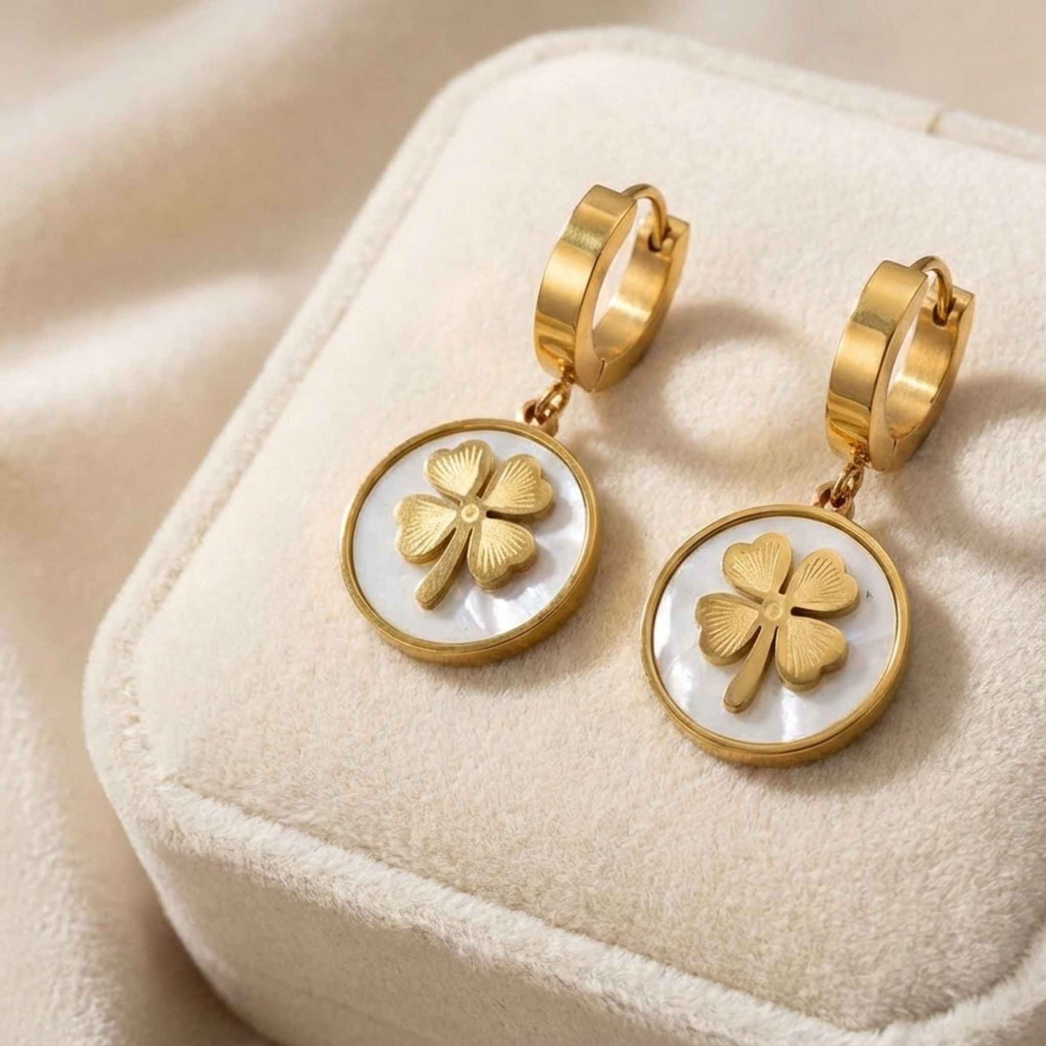 The "Lucky Charm" Mother-of-Pearl Clover Coin Earrings