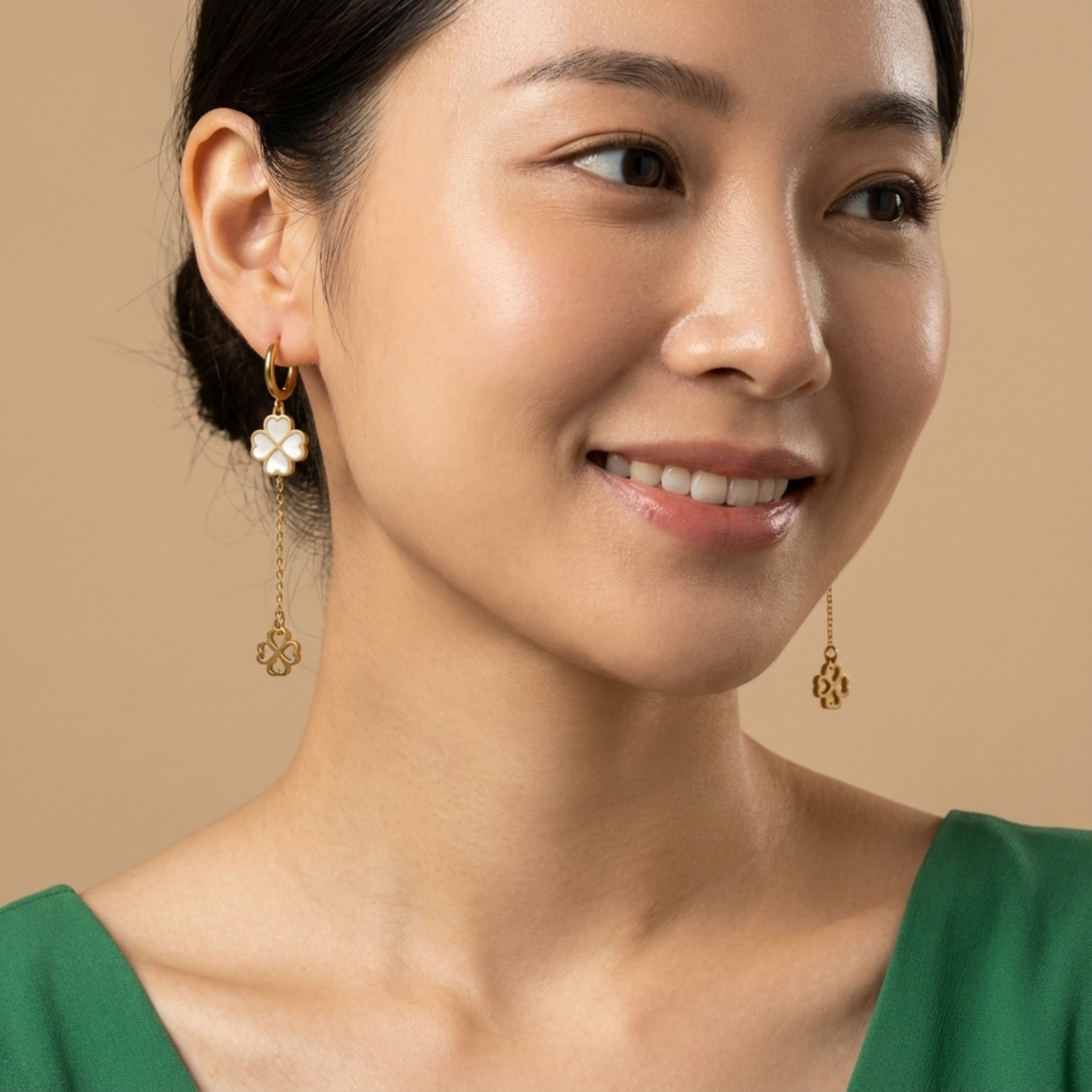 Double Fortune Drop Earrings – Golden Stainless Steel & Mother-of-Pearl Style