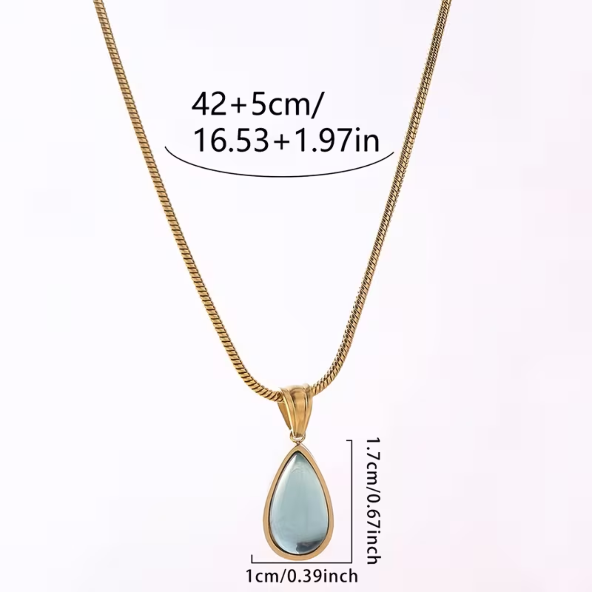 Oceanic Tear Pendant Necklace – Gold Stainless Steel & Blue Cat's Eye Stone