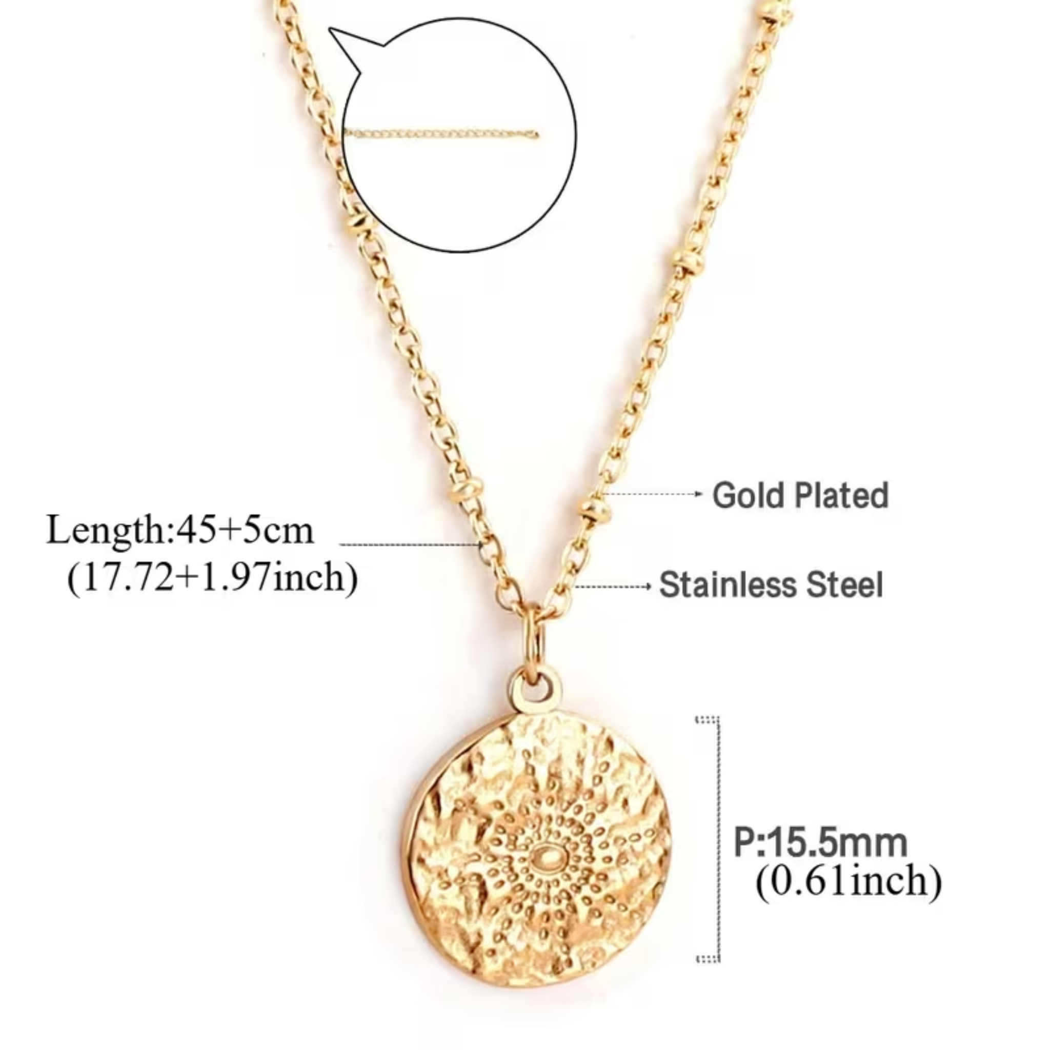 Solaris Hammered Coin Necklace – 18K Gold Plated Sunburst Pendant
