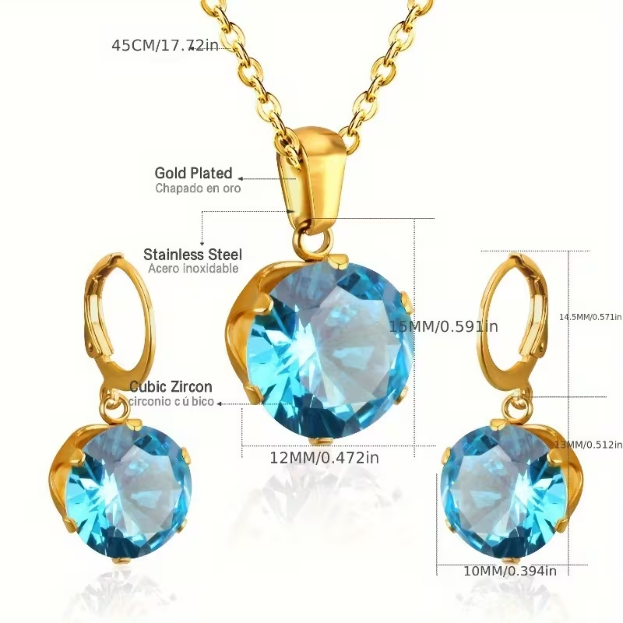 Cerulean Crown Jewelry Set – Golden Necklace & Matching Earrings