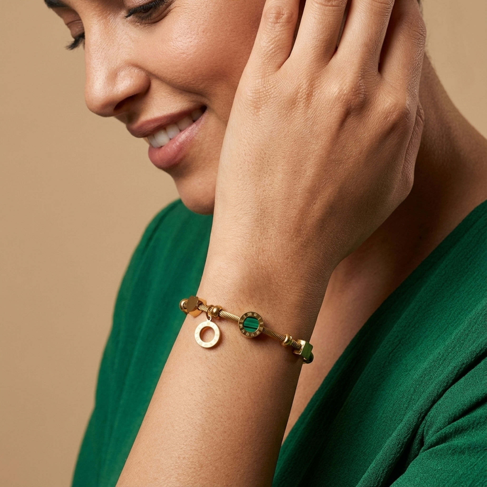 The Empress Twisted Cable Cuff – Gold & Malachite Green