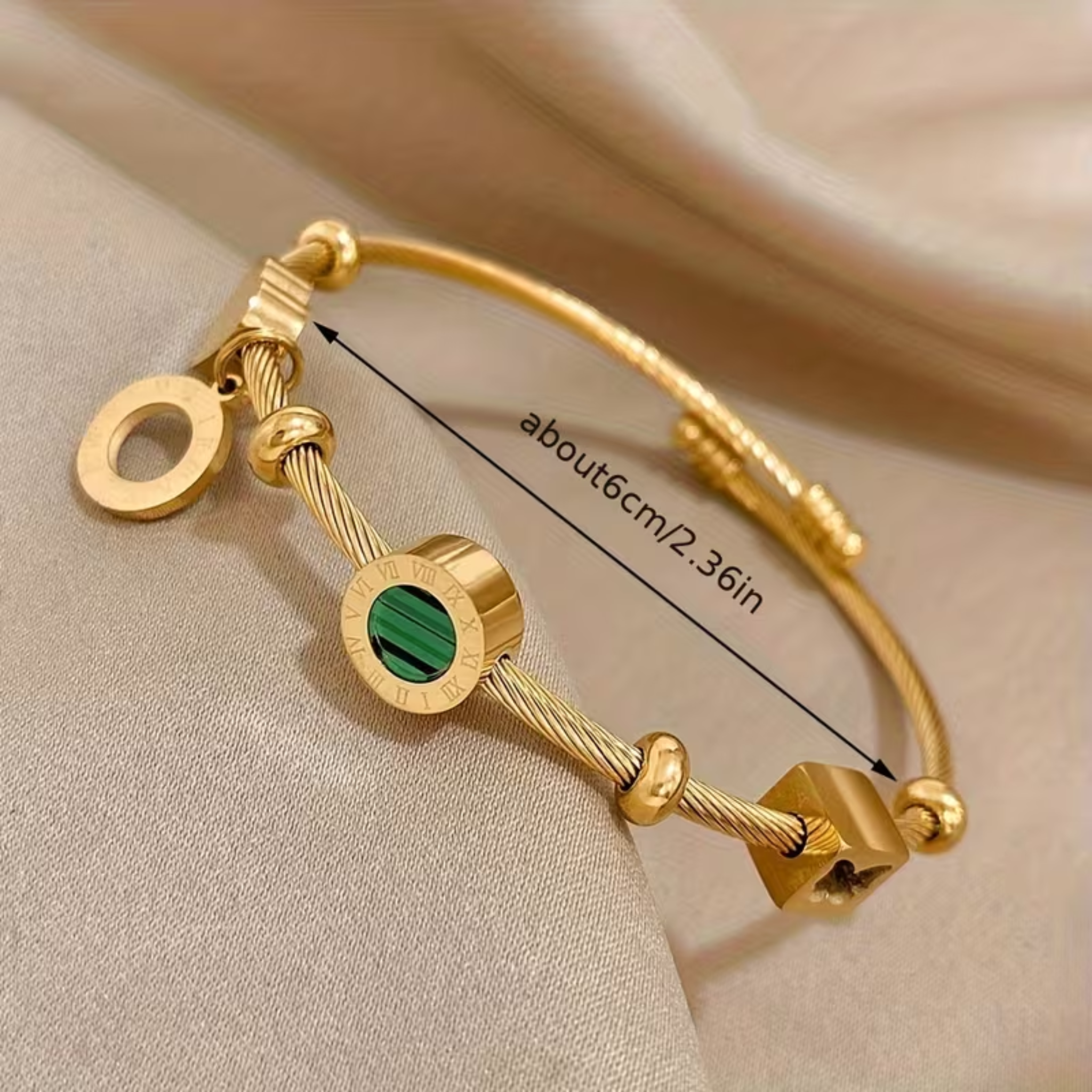 The Empress Twisted Cable Cuff – Gold & Malachite Green